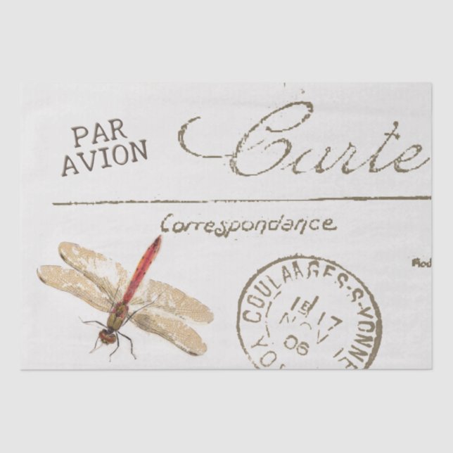 Three Dragonfly French Carte Postale Decoupage Set Tissue Paper (Front)