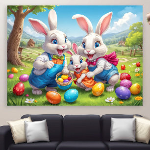 Three Easter Bunnies Colourful Spring Egg Hunt Poster