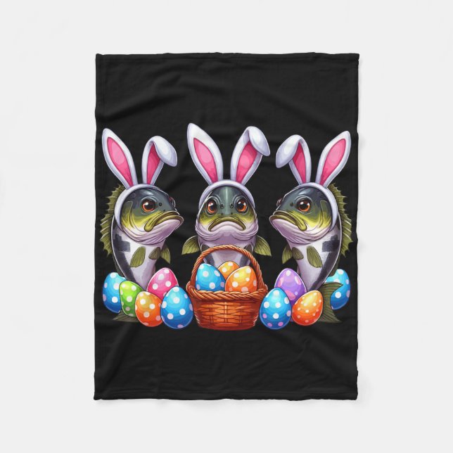 Three Easter Bunny B Fishes Hunting Eggs Sket Colo Fleece Blanket (Front)