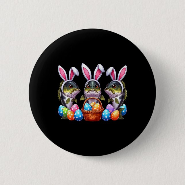 Three Easter Bunny Byb Fishes Hunting Eggs Sket Co 2 Inch Round Button (Front)