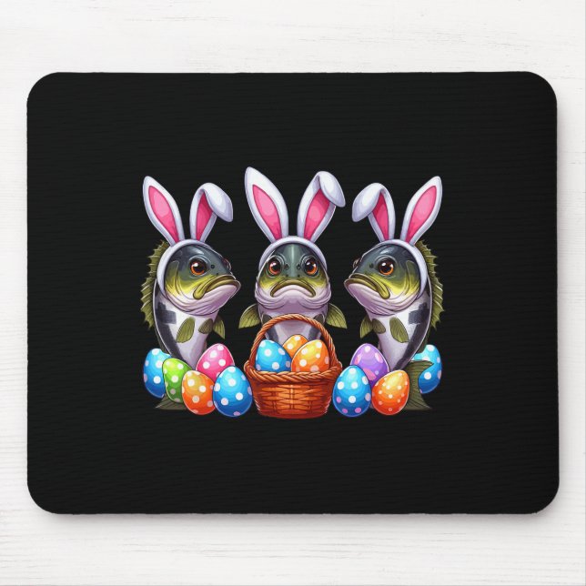 Three Easter Bunny Byb Fishes Hunting Eggs Sket Co Mouse Pad (Front)
