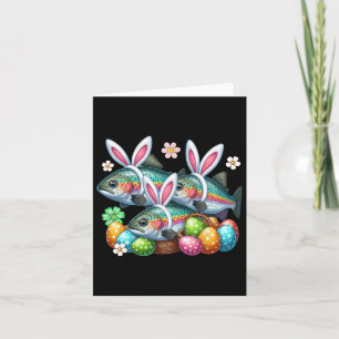 Three Easter Bunny Trout Fishes Hunting Eggs Sket  Card