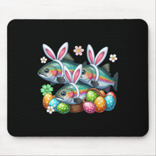 Three Easter Bunny Trout Fishes Hunting Eggs Sket  Mouse Pad