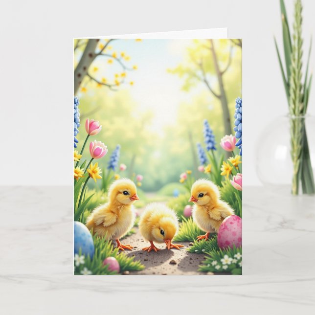 Three Easter Chicks Holiday Card (Front)