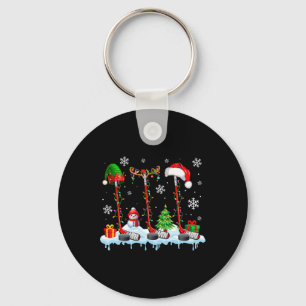 Three Elf Santa Reindeer Hockey Equipments Xmas Pl Keychain