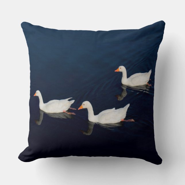 Three Emden Geese Throw Pillow (Front)
