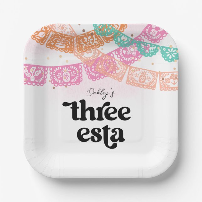 Three-esta Birthday Party Plates (Front)