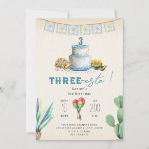 Three Esta Boys Blue Third Birthday Fiesta Invitation