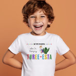 Three-Esta colourful 3rd Birthday Boy or Girl Toddler T-shirt<br><div class="desc">3rd birthday t-shirt lettered with "No Time to Siesta When I'm Having my Three-esta" on the front and the 3 year old boy or girl's name on the back. Colourful and fun with mexican fiesta vibes, bold lettering, cactus and cute llama. Check out our Three-Esta Fiesta 3rd Birthday Party collection...</div>