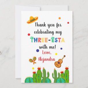 Three Esta Fiesta 3rd birthday party Thank You Card