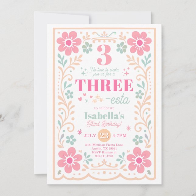 Three-esta Fiesta Birthday Party Invitation (Front)