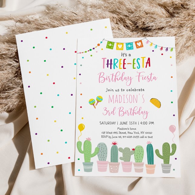 Three-esta Fiesta Cactus 3rd Birthday Invitation (Creator Uploaded)