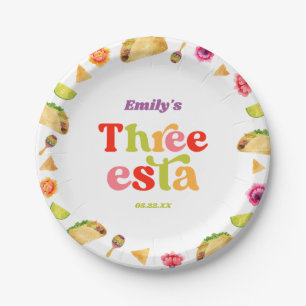 Three Esta Fiesta Taco Tuesday 3rd Birthday Party Paper Plate