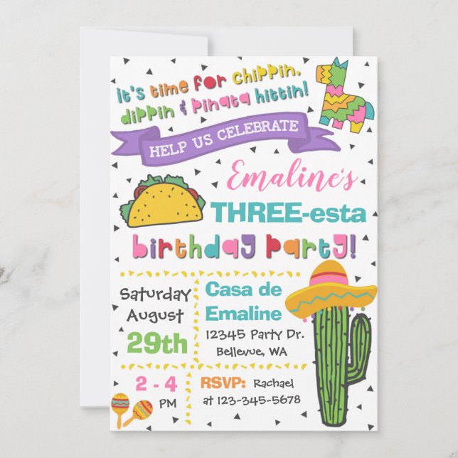 Three-esta Invitation | 3rd Birthday Fiesta (Front)