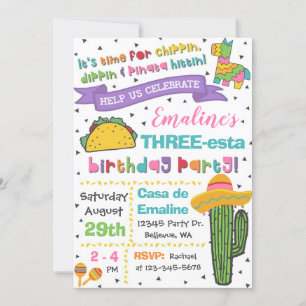 Three-esta Invitation   3rd Birthday Fiesta