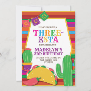 Three-Esta Mexican Fiesta Taco Third Birthday Invitation