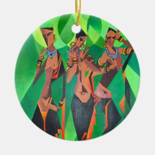 Three Ethnic Traditional Black Women Dancing Ceramic Ornament