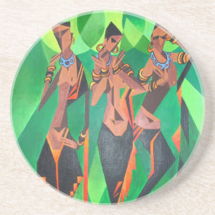 Three Ethnic Traditional Black Women Dancing Coaster