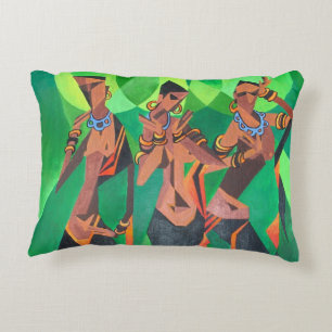 Three Ethnic Traditional Black Women Dancing Decorative Pillow