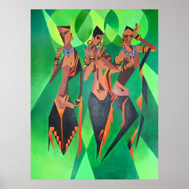 Three Ethnic Traditional Black Women Dancing Poster (Front)