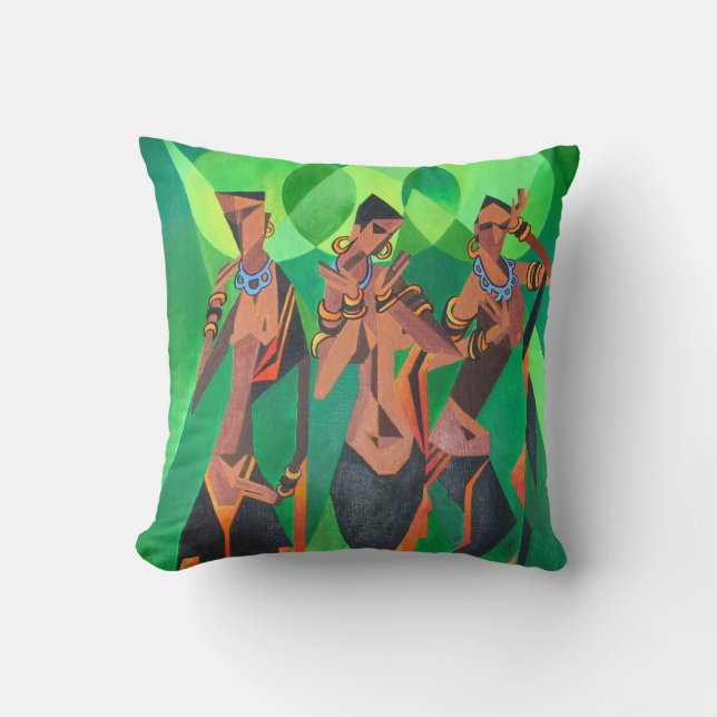 Three Ethnic Traditional Black Women Dancing Throw Pillow (Front)