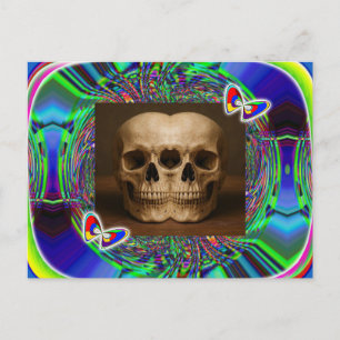 Three eyed alien skull postcard