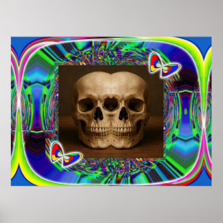 Three-eyed alien skull poster