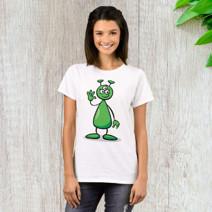 Three-Eyed Green Alien Martian Cartoon T-Shirt