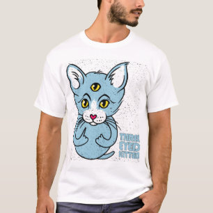 Three Eyed Kitten Funny Rude Cat Grunge Art T-Shirt