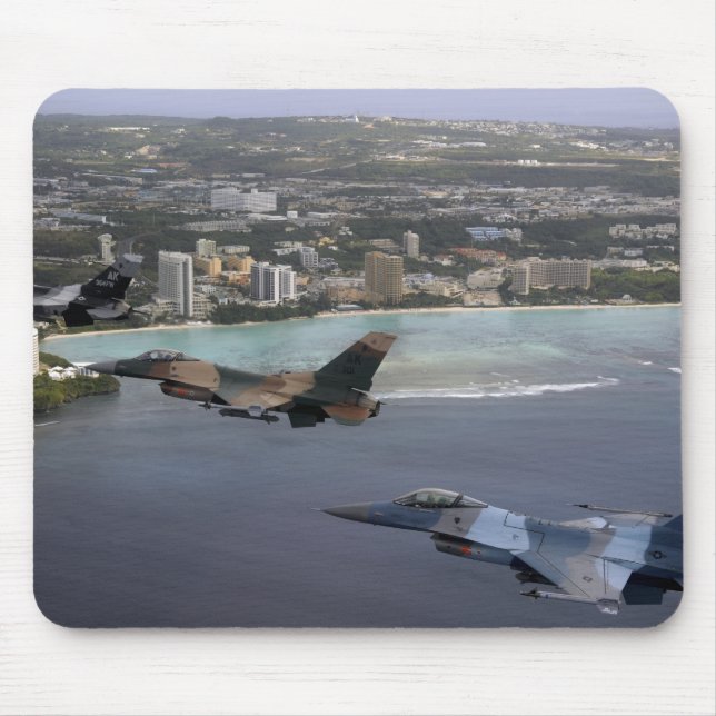 Three F-16 Fighting Falcons fly in formation Mouse Pad (Front)
