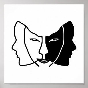 three faces black white gemini poster