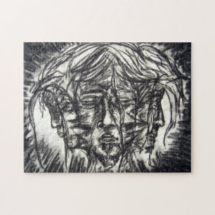 Three Faces Charcoal Drawing Jigsaw Puzzle