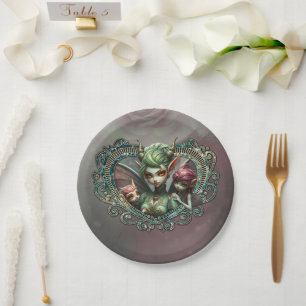 Three fairies, the companions of the magic heart.  paper plate