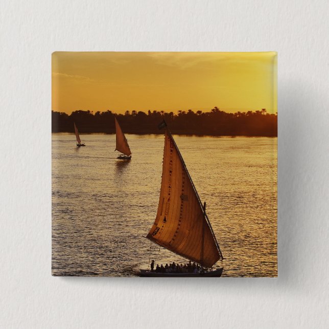 Three falukas with sightseers on Nile River at 2 Inch Square Button (Front)