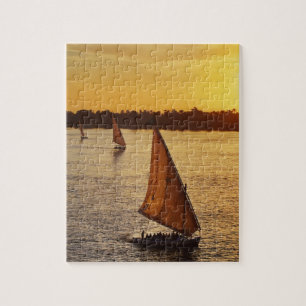 Three falukas with sightseers on Nile River at Jigsaw Puzzle