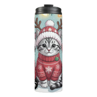 Three Festive Christmas Kittens Thermal Tumbler