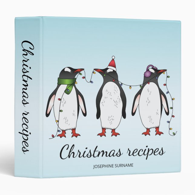 Three Festive Christmas Penguins Illustration Binder (Front/Spine)