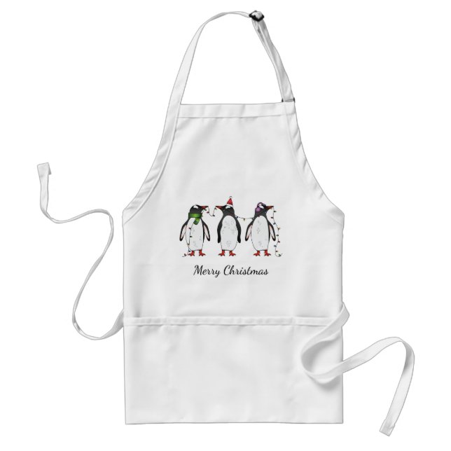Three Festive Christmas Penguins Illustration Standard Apron (Front)