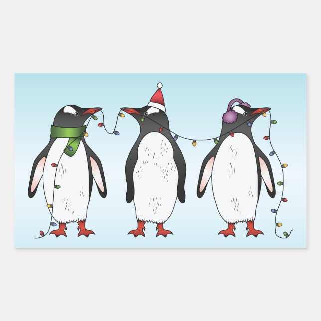 Three Festive Christmas Penguins Illustration Sticker (Front)