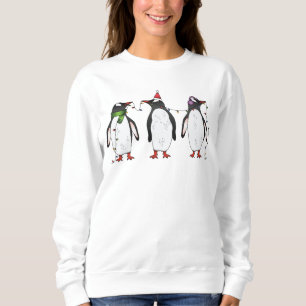 Three Festive Christmas Penguins Illustration Sweatshirt