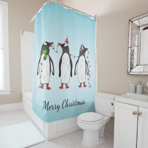 Three Festive Christmas Penguins With Custom Text
