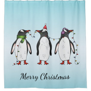 Three Festive Christmas Penguins With Custom Text