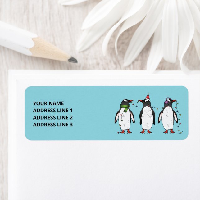 Three Festive Christmas Penguins With Custom Text (Insitu)