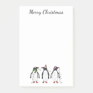 Three Festive Christmas Penguins With Custom Text Post-it Notes