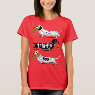Three Festive Dachshunds in Spooky Costume T-Shirt