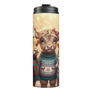 Three Festive Highland Coos Thermal Tumbler