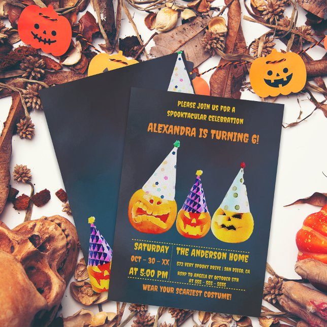 Three Festive Jack O' Lanterns Halloween Birthday Invitation (Creator Uploaded)