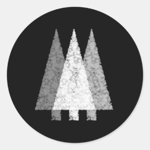 Three Festive Trees. White on Black. Classic Round Sticker