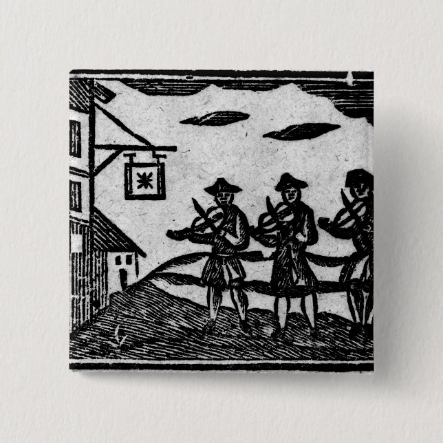 Three Fiddlers, from 'A Book Roxburghe Ballads' 2 Inch Square Button (Front)
