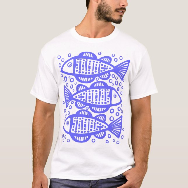 Three Fish - Electric Blue T-Shirt (Front)